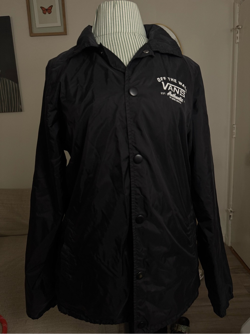 Vans Off The Wall Black Coach Jacket Windbreaker Snap Front Size Small - Picture 1 of 4